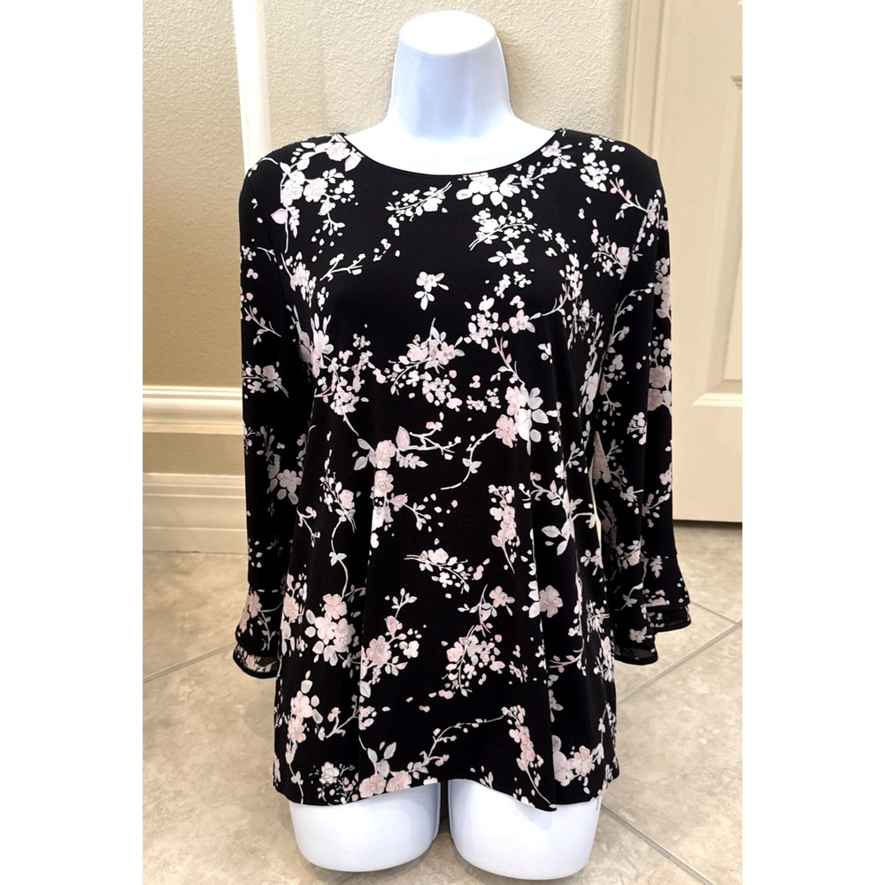 Karl Lagerfeld size M Black Pink Floral bell sleeves Career Boho Festival